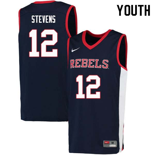 Youth #12 Bruce Stevens Ole Miss Rebels College Basketball Jerseys Sale-Navy